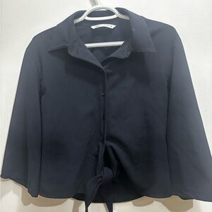 Zara Black Button-Down Shirt with Tie Front